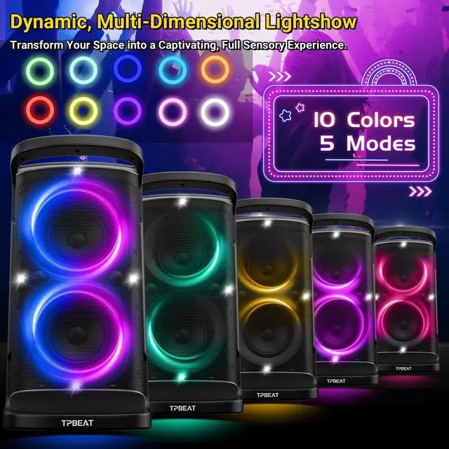 Alt view image 3 of 6 - QxbJoy Portable Bluetooth Speaker: 160W Peak Powerful Loud Sound Deep Bass Wireless Boombox Large Subwoofer 15 Hours Battery Life Fast Charging with Led Light Show for Party Outdoor Camping Backyard