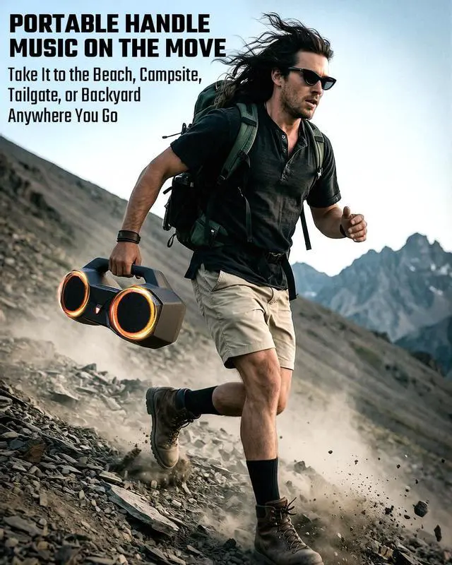 Alt view image 7 of 7 - OZJ Bluetooth Speaker Outdoor Loud: 80W(Peak) with Bass, Portable Wireless Speaker with IPX7 Waterproof, 20H Playtime, RGB Lights, TWS for Outside, Beach, Work (Black)