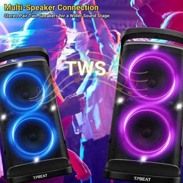 Alt view image 4 of 6 - QxbJoy Portable Bluetooth Speaker: 160W Peak Powerful Loud Sound Deep Bass Wireless Boombox Large Subwoofer 15 Hours Battery Life Fast Charging with Led Light Show for Party Outdoor Camping Backyard