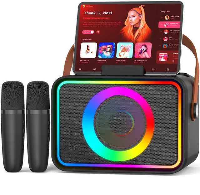 Main image of Karaoke Machine for Kids Adults,Portable Bluetooth Speaker with 2 Wireless Microphone with LED Lights, Karaoke Microphone with PA System Supports USB/TF/AUX,Gift for Party (Black)