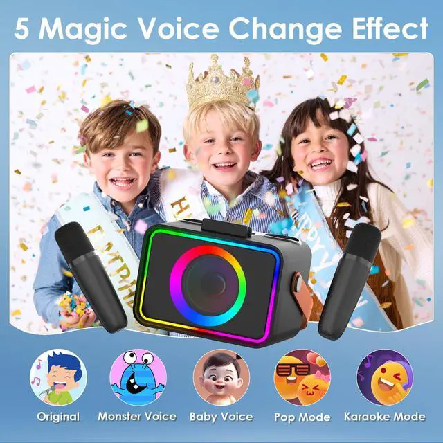 Alt view image 3 of 7 - Karaoke Machine for Kids Adults,Portable Bluetooth Speaker with 2 Wireless Microphone with LED Lights, Karaoke Microphone with PA System Supports USB/TF/AUX,Gift for Party (Black)