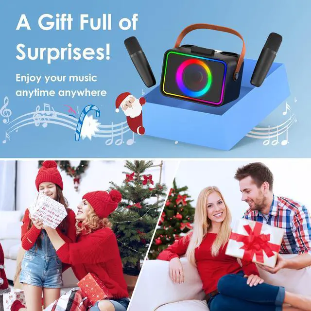 Alt view image 6 of 7 - Karaoke Machine for Kids Adults,Portable Bluetooth Speaker with 2 Wireless Microphone with LED Lights, Karaoke Microphone with PA System Supports USB/TF/AUX,Gift for Party (Black)