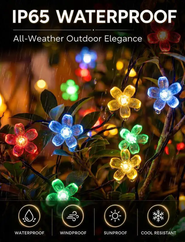 Alt view image 2 of 7 - 60 LED Flower Solar String Lights Outdoor Waterproof Fairy Lights | 26FT 8 Modes Memory Function Outdoor Lights for Garden Fence Patio Yard Christmas Tree Party Decor Multicolor