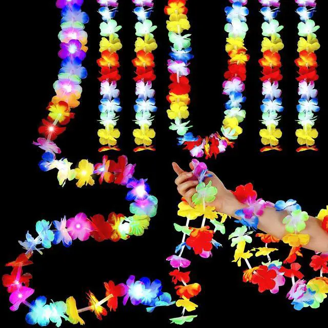 Alt view image 2 of 6 - 35.43ft Light up Hawaiian Flower Lei Garland Tropical Hawaiian Garland LED Lighted Luau Party Flower Banner for Luau Summer Beach Party Decorations