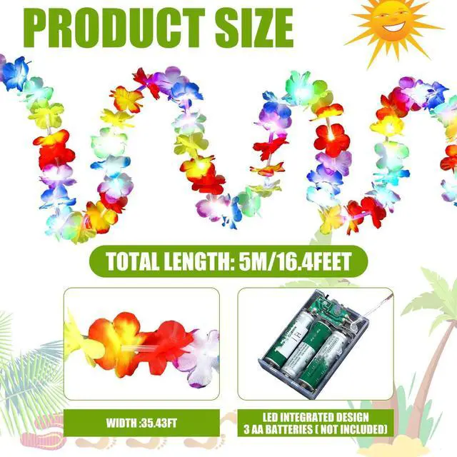 Alt view image 3 of 6 - 35.43ft Light up Hawaiian Flower Lei Garland Tropical Hawaiian Garland LED Lighted Luau Party Flower Banner for Luau Summer Beach Party Decorations