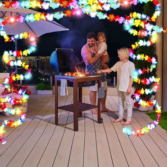 Alt view image 5 of 6 - 35.43ft Light up Hawaiian Flower Lei Garland Tropical Hawaiian Garland LED Lighted Luau Party Flower Banner for Luau Summer Beach Party Decorations