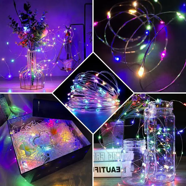 Alt view image 5 of 6 - 8 Pack Fairy Lights 7Ft 20 LED Twinkle String Lights 3 Modes Battery Operated Waterproof Firefly Starry for Mason Jar Party Wedding Easter Valentines Day Table Centerpieces,Rainbow-Pastel
