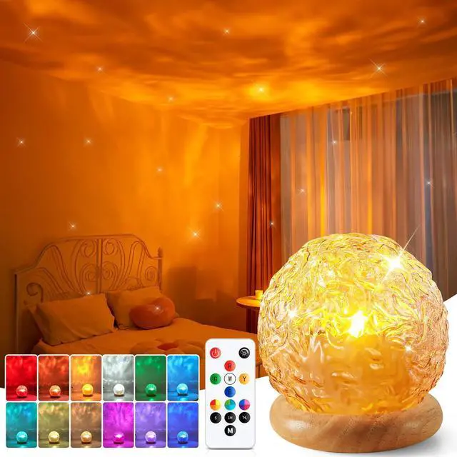 Main image of Ambient Lighting, 16 Colors Led Lights for Bedroom, Gift Ideas, Room Decor | 3-in-1 Sunset/Ocean/Northern Patterns, Remote, 6 Brightness, 1 Hr Timer, Made of Glass & Wood, for Bedroom, Bathroom, Dorm