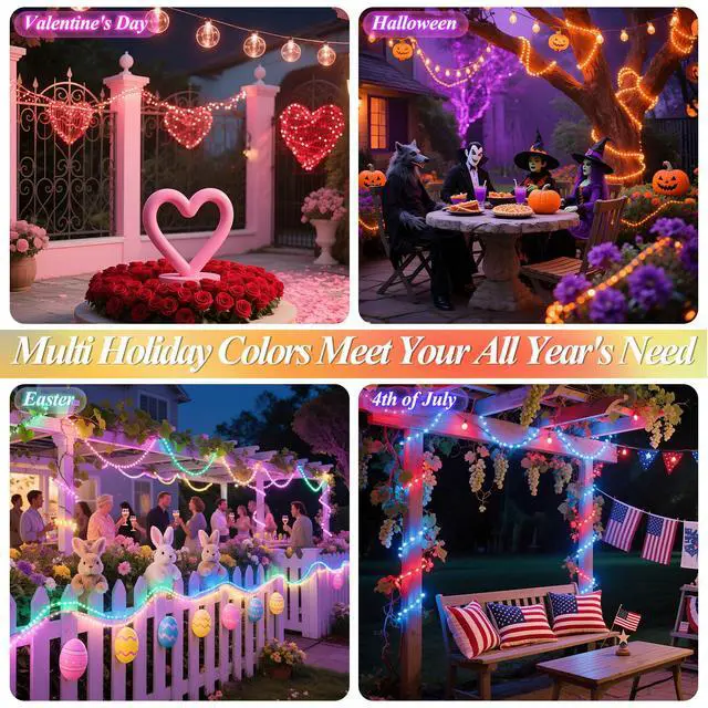 Alt view image 3 of 7 - Lovelite Fairy Lights 34 Colors Changing, 2 Pack Total 66FT 200LED Christmas String Lights Battery Operated USB Plug in, Waterproof Twinkle Lights with Remote for Indoor Outdoor Xmas Wedding Party
