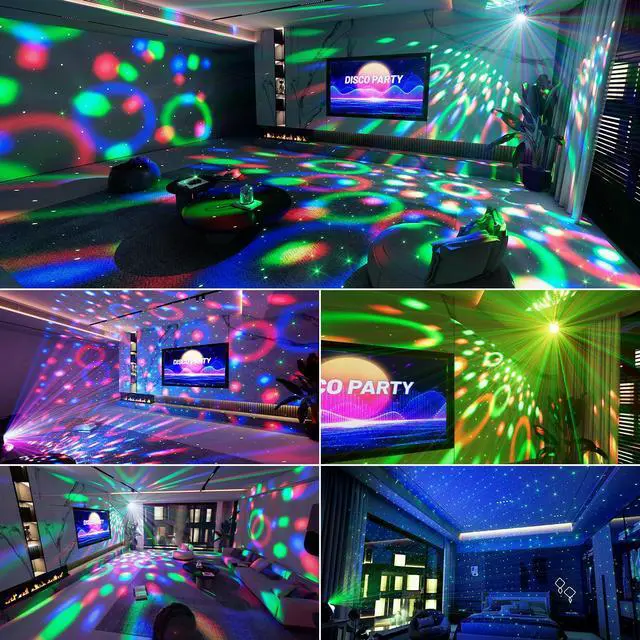 Alt view image 2 of 6 - Party Lights DJ Disco Light Disco Ball Lights with Star Projector Sound Activated Strobe for Parties, Bar, Birthday, Wedding, DJ, Pub, Holiday, Event Live Show, Christmas, Living Room, Decorations