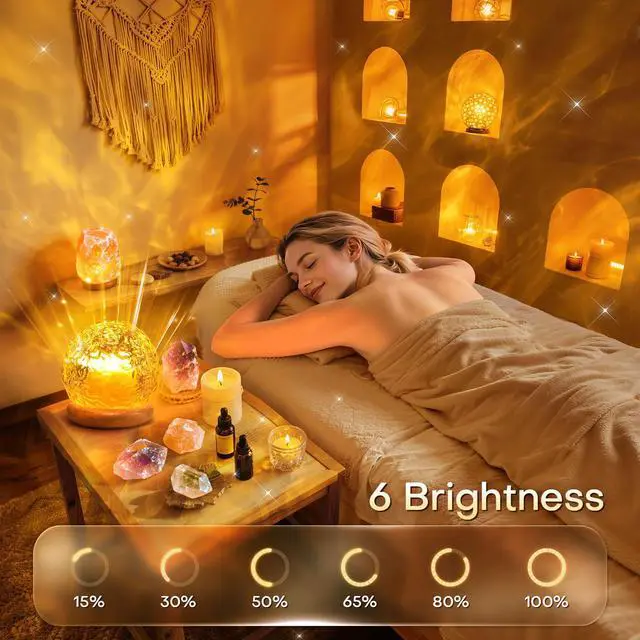 Alt view image 4 of 7 - Ambient Lighting, 16 Colors Led Lights for Bedroom, Gift Ideas, Room Decor | 3-in-1 Sunset/Ocean/Northern Patterns, Remote, 6 Brightness, 1 Hr Timer, Made of Glass & Wood, for Bedroom, Bathroom, Dorm
