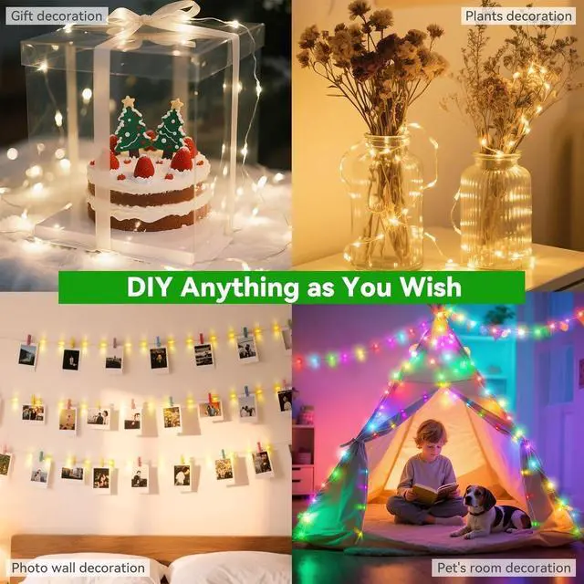 Alt view image 5 of 7 - Lovelite Fairy Lights 34 Colors Changing, 2 Pack Total 66FT 200LED Christmas String Lights Battery Operated USB Plug in, Waterproof Twinkle Lights with Remote for Indoor Outdoor Xmas Wedding Party