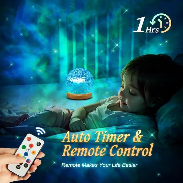 Alt view image 5 of 7 - Ambient Lighting, 16 Colors Led Lights for Bedroom, Gift Ideas, Room Decor | 3-in-1 Sunset/Ocean/Northern Patterns, Remote, 6 Brightness, 1 Hr Timer, Made of Glass & Wood, for Bedroom, Bathroom, Dorm