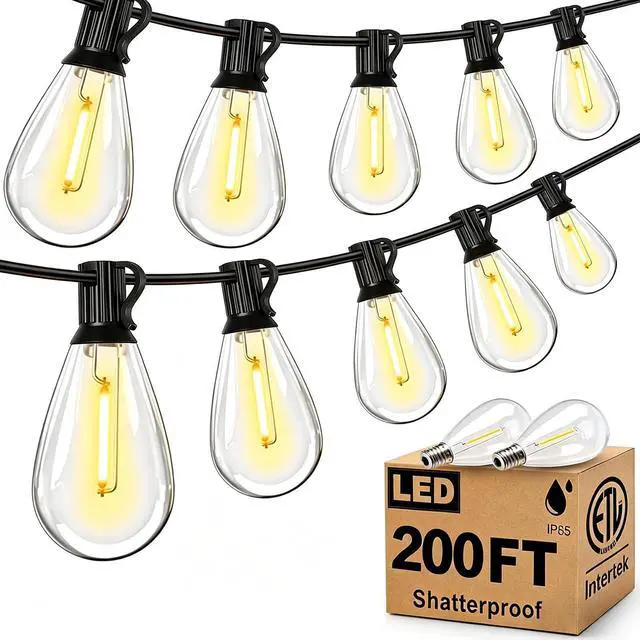 Main image of Tenmiro 200FT Outdoor String Lights, Ultra Long LED Patio Lights with Shatterproof High Brightness S11 Edison Bulbs, Outside Hanging Light Waterproof for Backyard Deck Porch Party Decor 2700K