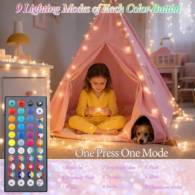 Alt view image 6 of 7 - Lovelite Fairy Lights 34 Colors Changing, 2 Pack Total 66FT 200LED Christmas String Lights Battery Operated USB Plug in, Waterproof Twinkle Lights with Remote for Indoor Outdoor Xmas Wedding Party