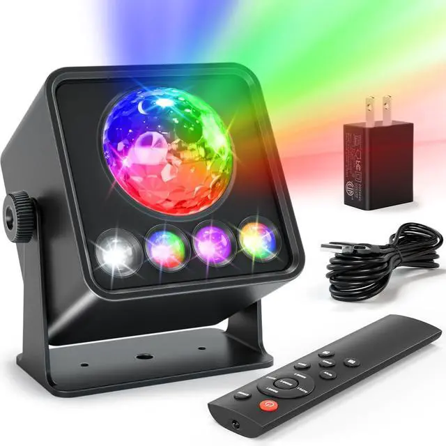 Main image of Disco Ball Party Lights Disco Light Sunset Lamp Projector with RGB+UV+White+YGB Sound Activated LED DJ Strobe Stage Light for Home Parties Living Room/Christmas/Halloween/Birthday/Wall/Décor