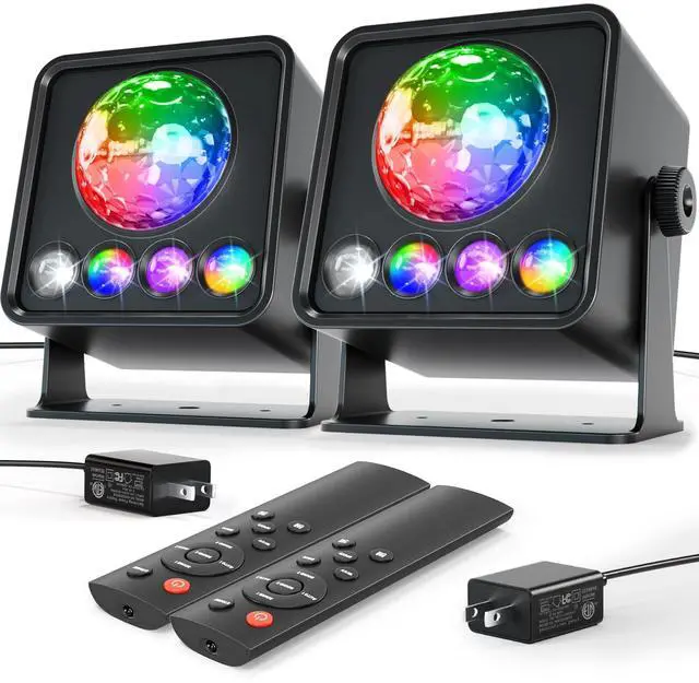 Main image of 2-Pack Sunset Lamp Disco Ball Party Lights - Sound Activated LED Strobe & Stage Lights for Home Parties, Weddings, Bars, Clubs, Karaoke, Halloween, Christmas & Wall Décor (Enhanced Dual Lighting Set)