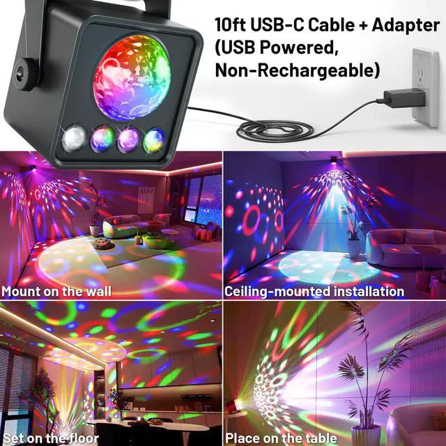 Alt view image 2 of 7 - 2-Pack Sunset Lamp Disco Ball Party Lights - Sound Activated LED Strobe & Stage Lights for Home Parties, Weddings, Bars, Clubs, Karaoke, Halloween, Christmas & Wall Décor (Enhanced Dual Lighting Set)
