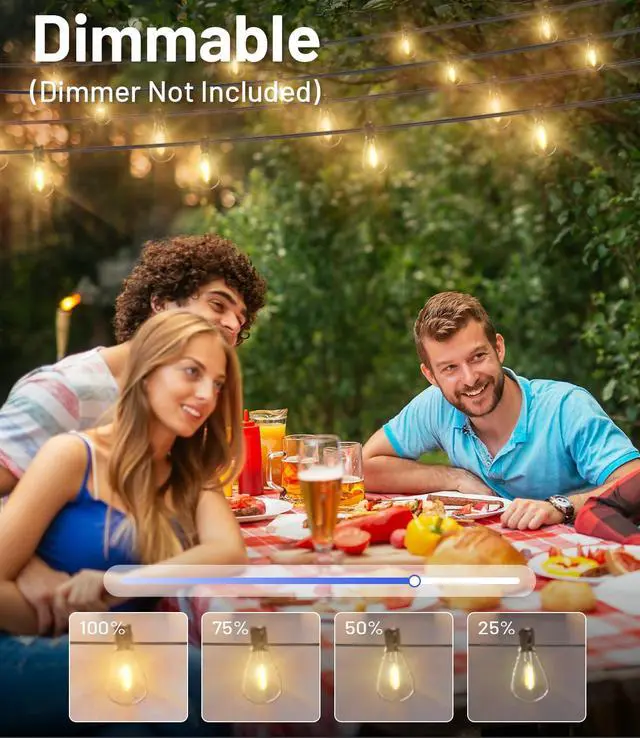 Alt view image 3 of 6 - Tenmiro 200FT Outdoor String Lights, Ultra Long LED Patio Lights with Shatterproof High Brightness S11 Edison Bulbs, Outside Hanging Light Waterproof for Backyard Deck Porch Party Decor 2700K