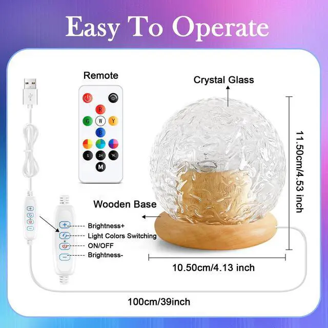 Alt view image 7 of 7 - Ambient Lighting, 16 Colors Led Lights for Bedroom, Gift Ideas, Room Decor | 3-in-1 Sunset/Ocean/Northern Patterns, Remote, 6 Brightness, 1 Hr Timer, Made of Glass & Wood, for Bedroom, Bathroom, Dorm