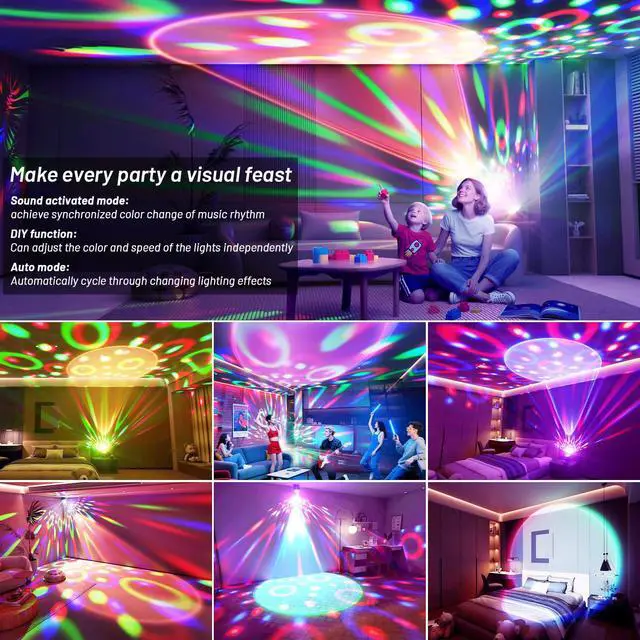 Alt view image 3 of 7 - 2-Pack Sunset Lamp Disco Ball Party Lights - Sound Activated LED Strobe & Stage Lights for Home Parties, Weddings, Bars, Clubs, Karaoke, Halloween, Christmas & Wall Décor (Enhanced Dual Lighting Set)