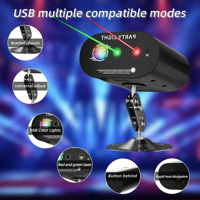 Alt view image 5 of 7 - DJ Disco Ball Party Lights with Sound-Activated Remote | Durable ABS RGB LED Strobe Stage Lighting, Light Projector for Xmas, Rave, Club, Bar, Home Room Decoration, DJ Stage Light.