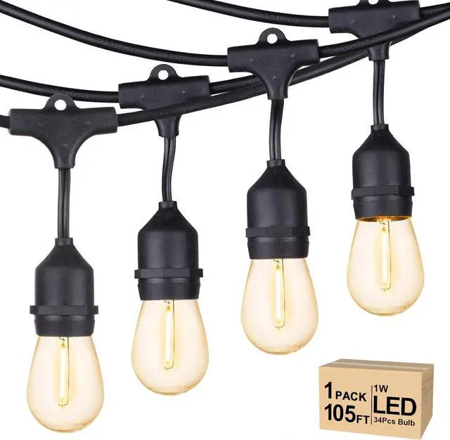 Main image of Svater Outdoor String Lights Led, 105FT Commercial Grade Patio Lights with 1W Dimmable S14 Shatterproof Bulbs, Warm White and Weatherproof Strand - UL Listed Heavy-Duty Café Lights, Market Lights | Pa