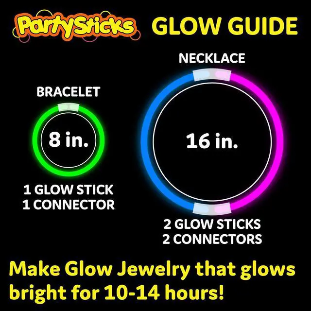 Alt view image 4 of 6 - PartySticks Glow Sticks Party Supplies 100pk - 8 Inch Glow in the Dark Light Up Sticks Party Favors, Glow Party Decorations, Neon Party Glow Necklaces and Glow Bracelets with Connectors