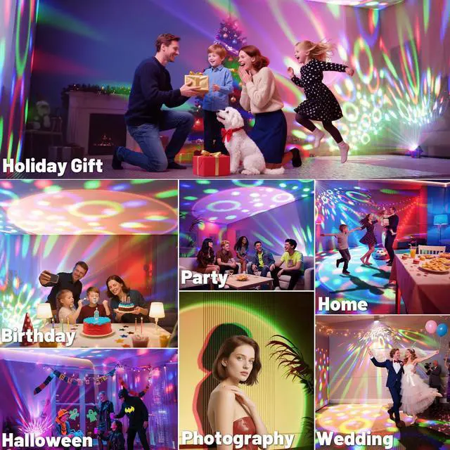 Alt view image 7 of 7 - 2-Pack Sunset Lamp Disco Ball Party Lights - Sound Activated LED Strobe & Stage Lights for Home Parties, Weddings, Bars, Clubs, Karaoke, Halloween, Christmas & Wall Décor (Enhanced Dual Lighting Set)