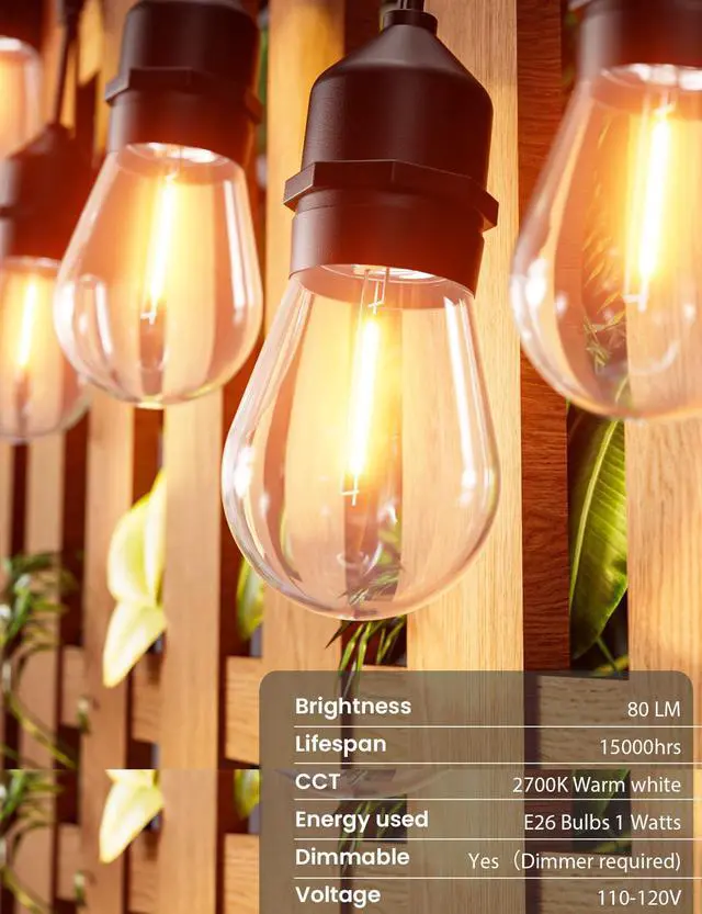 Alt view image 5 of 7 - Svater Outdoor String Lights Led, 105FT Commercial Grade Patio Lights with 1W Dimmable S14 Shatterproof Bulbs, Warm White and Weatherproof Strand - UL Listed Heavy-Duty Café Lights, Market Lights | Pa