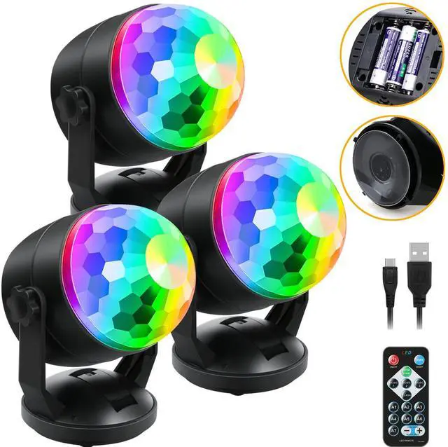 Main image of 3-Pack Portable Sound Activated Party Lights, Battery Powered/USB | Strobe Light w/ Remote for Parties Karaoke Dancing Christmas Halloween Party Decorations Supplies for Home Room Indoor