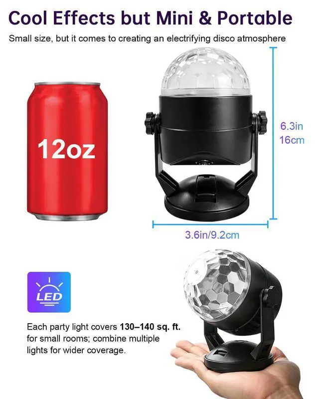 Alt view image 2 of 7 - 3-Pack Portable Sound Activated Party Lights, Battery Powered/USB | Strobe Light w/ Remote for Parties Karaoke Dancing Christmas Halloween Party Decorations Supplies for Home Room Indoor