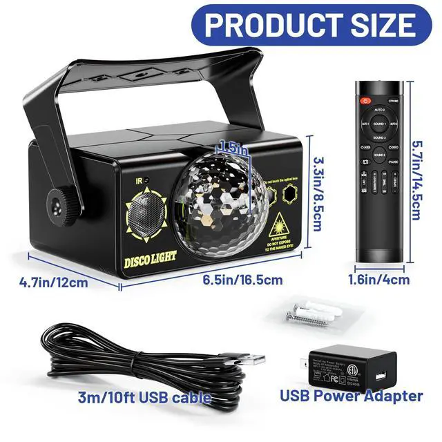 Alt view image 4 of 6 - Party Lights DJ Disco Ball & LED Stage Strobe Light with Sound-Activated 10ft USB-C Cable,Remote,Disco Lights for Parties Indoor Use,Birthday,Dance,Clubs,Bar,Living Room,Weddings, Holidays Décor