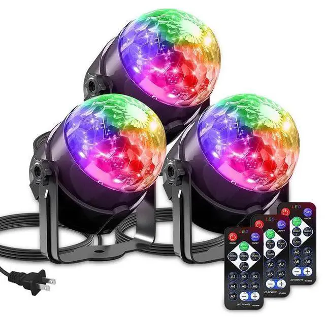 Main image of Sound Activated Party Lights with Remote Control 3-Pack | Dj Lighting, Disco Ball Light Projected Effect Dancing Light, Strobe Lamp for Parties Birthday Christmas Bar KTV Decor