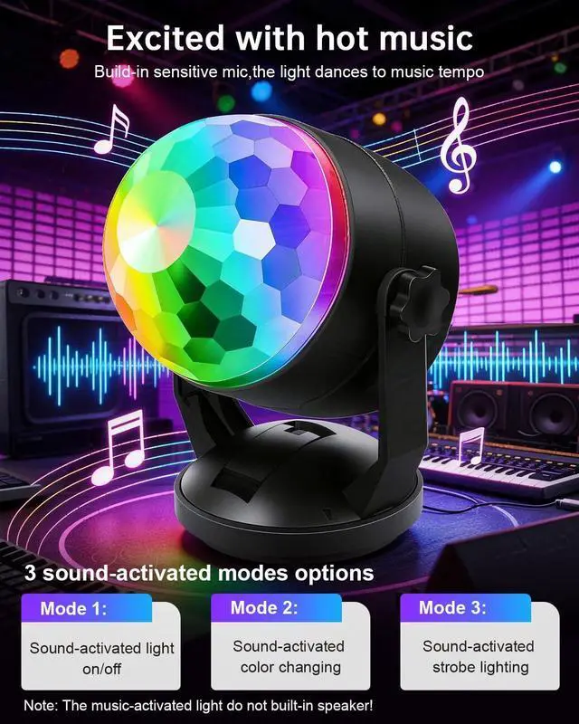 Alt view image 6 of 7 - 3-Pack Portable Sound Activated Party Lights, Battery Powered/USB | Strobe Light w/ Remote for Parties Karaoke Dancing Christmas Halloween Party Decorations Supplies for Home Room Indoor