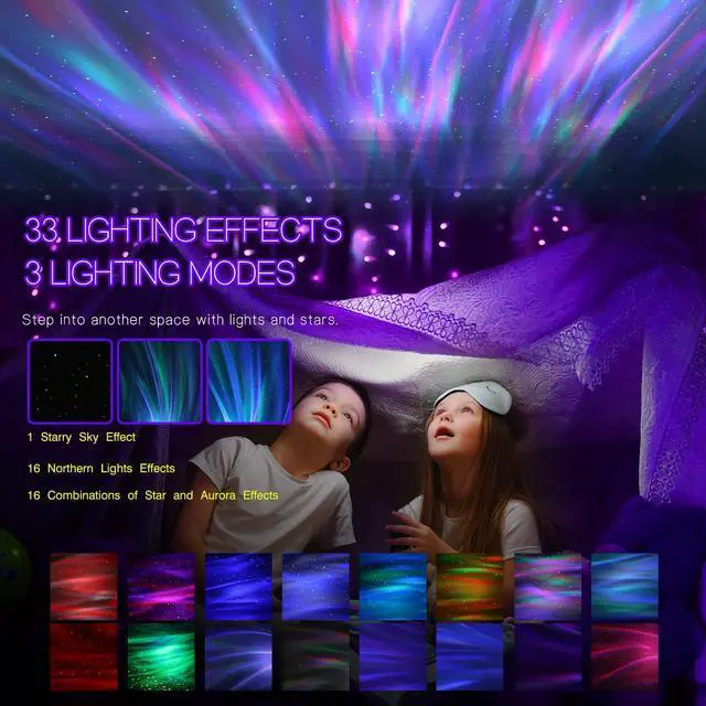 Alt view image 3 of 7 - Northern Galaxy Light Aurora Projector with 33 Light Effects, Night Lights LED Star Projector for Bedroom Nebula Lamp, Remote Control, White Noises, Bluetooth Speaker for Parties Black