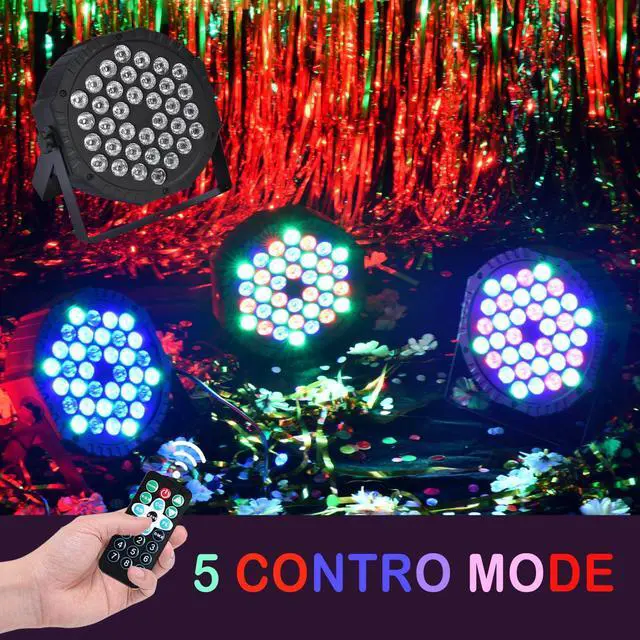 Alt view image 2 of 7 - Dj Lights, 36 LED RGB Par Light Stage Lights with Sound Activated Remote & DMX Control Uplights for Weddings KTV Disco Christmas Party Lighting(4Pack)
