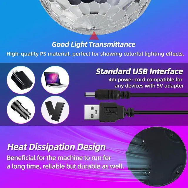 Alt view image 2 of 3 - Disco Ball Light, Party Favors & Decorations, USB LED Mini Sound Activated DJ Dance Colourful RGB Strobe Lamp for Home Room Dance Karaoke Xmas Halloween Happy Birthday Wedding Club Show