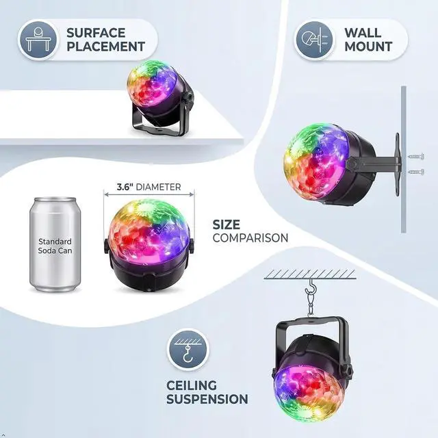 Alt view image 3 of 7 - Sound Activated Party Lights with Remote Control 3-Pack | Dj Lighting, Disco Ball Light Projected Effect Dancing Light, Strobe Lamp for Parties Birthday Christmas Bar KTV Decor