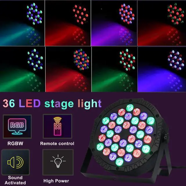 Alt view image 3 of 7 - Dj Lights, 36 LED RGB Par Light Stage Lights with Sound Activated Remote & DMX Control Uplights for Weddings KTV Disco Christmas Party Lighting(4Pack)