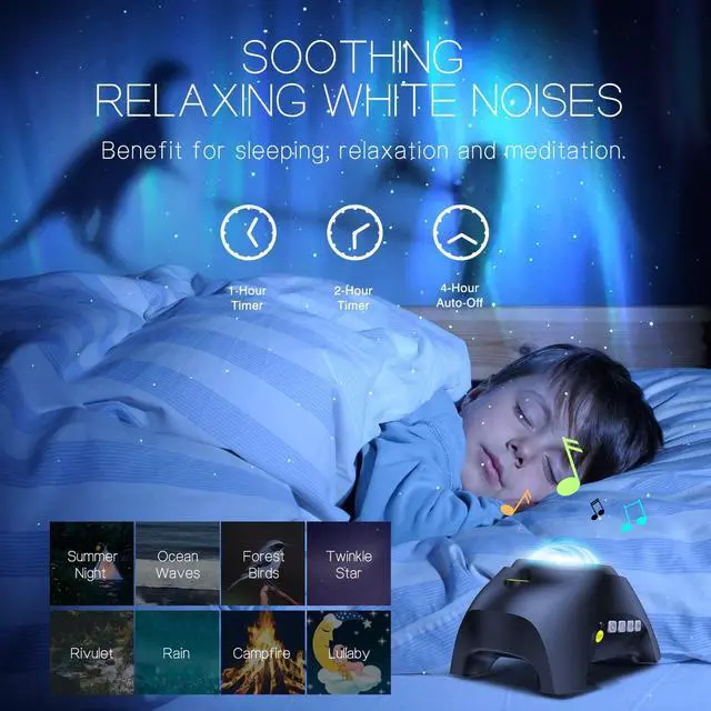 Alt view image 5 of 7 - Northern Galaxy Light Aurora Projector with 33 Light Effects, Night Lights LED Star Projector for Bedroom Nebula Lamp, Remote Control, White Noises, Bluetooth Speaker for Parties Black