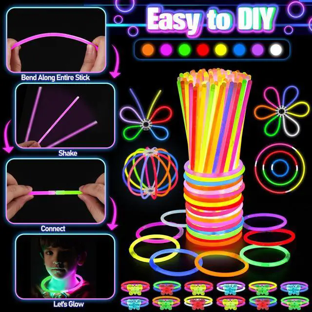 Alt view image 3 of 7 - TSDATOWR 150Pcs Glow in the Dark Party Supplies for Kids and Adults | 100 Glow Sticks, Light Up Glasses, Headbands, Rings, DIY Necklaces and Bracelets for Birthday, Halloween, Neon Party Fun
