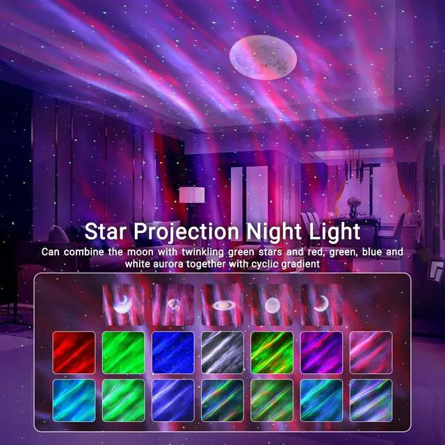 Alt view image 2 of 6 - Star Projector,Northern Lights Projector,with Bluetooth Speaker,White Noise | Remote Control,Night Light,for Game Room, Adults, Family Gatherings,Galaxy Projector Bedroom