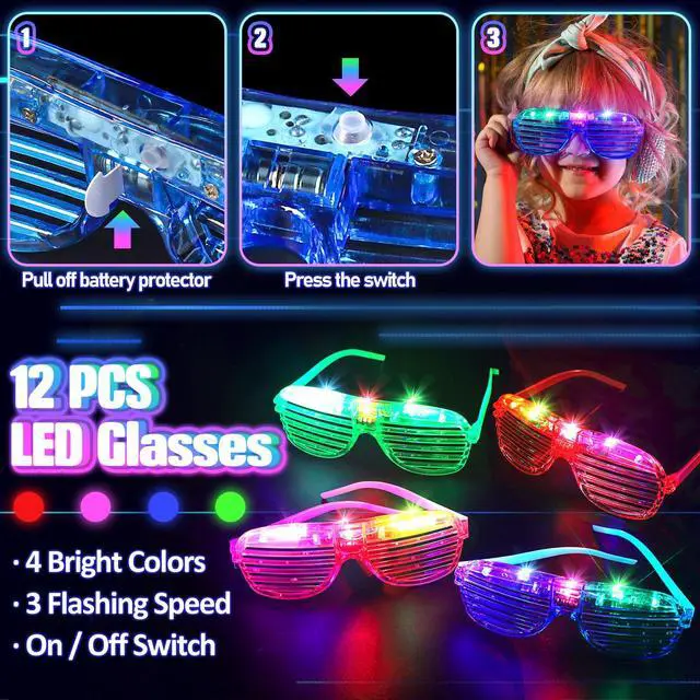Alt view image 4 of 7 - TSDATOWR 150Pcs Glow in the Dark Party Supplies for Kids and Adults | 100 Glow Sticks, Light Up Glasses, Headbands, Rings, DIY Necklaces and Bracelets for Birthday, Halloween, Neon Party Fun