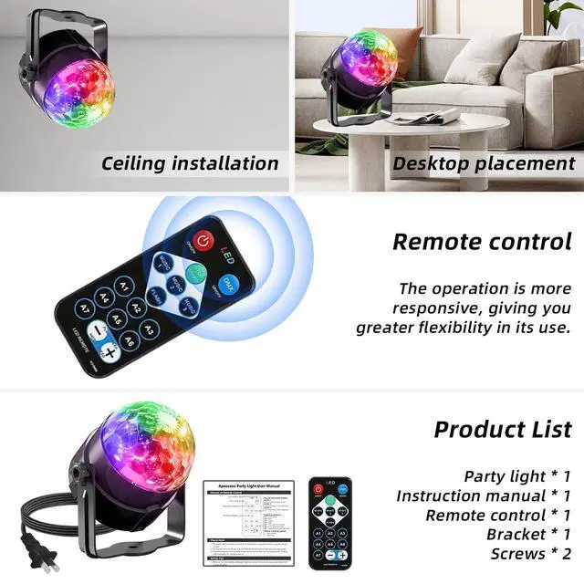Alt view image 5 of 7 - Sound Activated Party Lights with Remote Control 3-Pack | Dj Lighting, Disco Ball Light Projected Effect Dancing Light, Strobe Lamp for Parties Birthday Christmas Bar KTV Decor