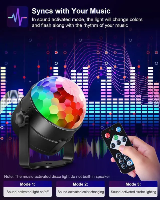 Alt view image 3 of 7 - 2-Pack Sound Activated Party Lights with Remote, Disco Ball Strobe | DJ Strobe Light for Home Room Dance Party Supplies White Elephant Gifts Birthday Christmas Halloween Party Decorations
