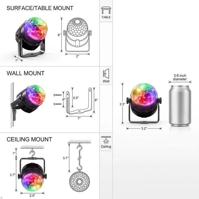 Alt view image 6 of 7 - Sound Activated Party Lights with Remote Control 3-Pack | Dj Lighting, Disco Ball Light Projected Effect Dancing Light, Strobe Lamp for Parties Birthday Christmas Bar KTV Decor