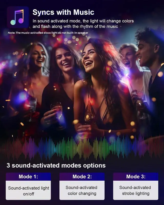 Alt view image 4 of 7 - 2-Pack Sound Activated Party Lights with Remote, Disco Ball Strobe | DJ Strobe Light for Home Room Dance Party Supplies White Elephant Gifts Birthday Christmas Halloween Party Decorations