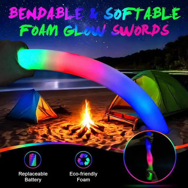Alt view image 3 of 7 - wellent 64 Pack Foam Glow Sticks, Bulk LED Foam Sticks, Foam Light Up Sticks with 3 Mode Colorful Flashing, Glow Party Supplies, Glow Sticks Bulk Party Pack for Wedding, Birthday, Concert, Halloween