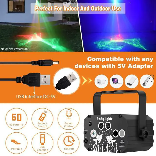 Alt view image 5 of 7 - Enjoyedled DJ Disco Stage Party Lights with Northern Laser Light Effect | RGB Led Sound Activated, Strobe Lighting with Remote Control for Indoor Birthday Karaoke Club KTV, USB